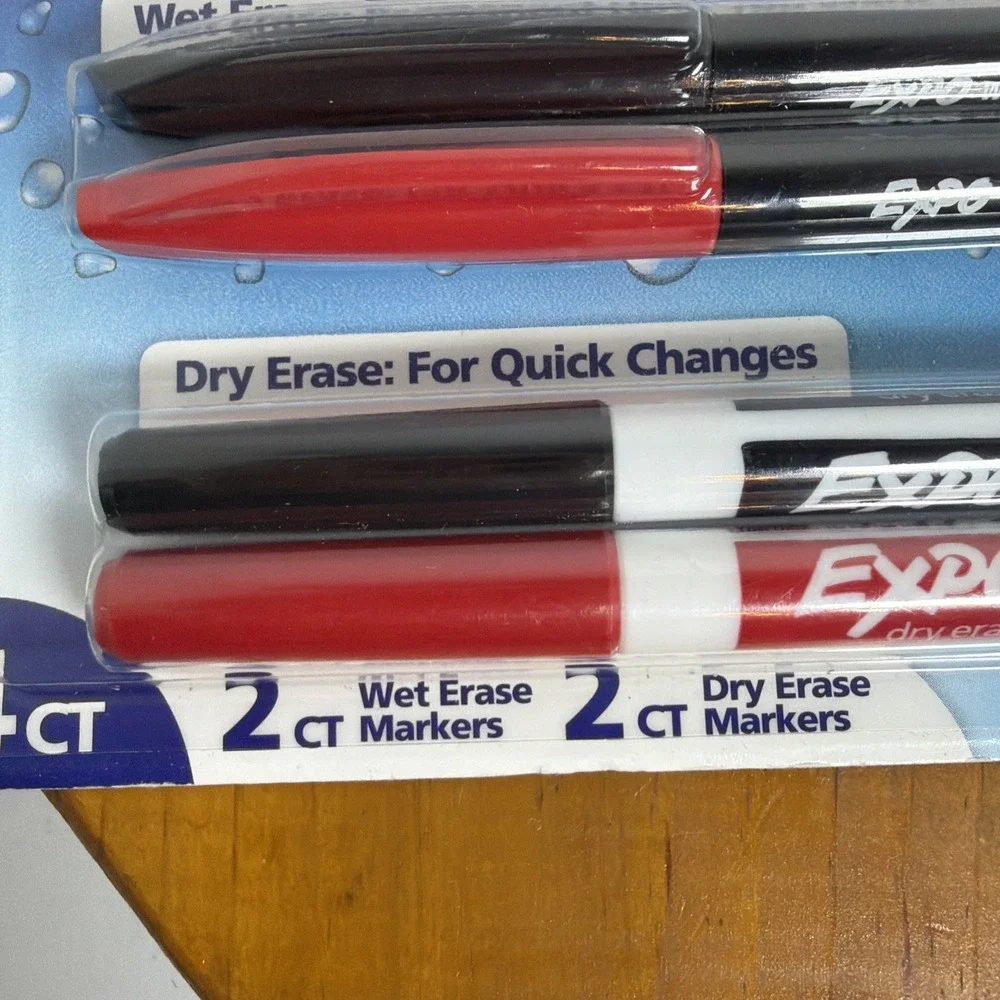 Expo 4ct‎ Fine Mixed 2 Dry / 2 Wet Erase Marker Black/Red, NEW